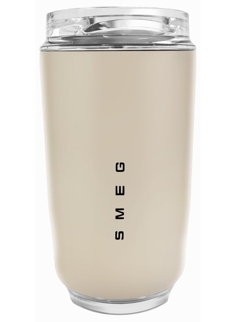 Smeg Travel Coffee Mug, 320ml Insulated Beverage Cup With Leakproof Lid, Long Lasting Coffee Tumbler With Lid, Travel Coffee Thermos cream Beige