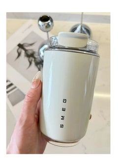 smeg Travel Coffee Mug, 320ml Insulated Beverage Cup With Leakproof Lid, Long Lasting Coffee Tumbler With Lid And Straw, Travel Coffee Thermos White  - Image 1