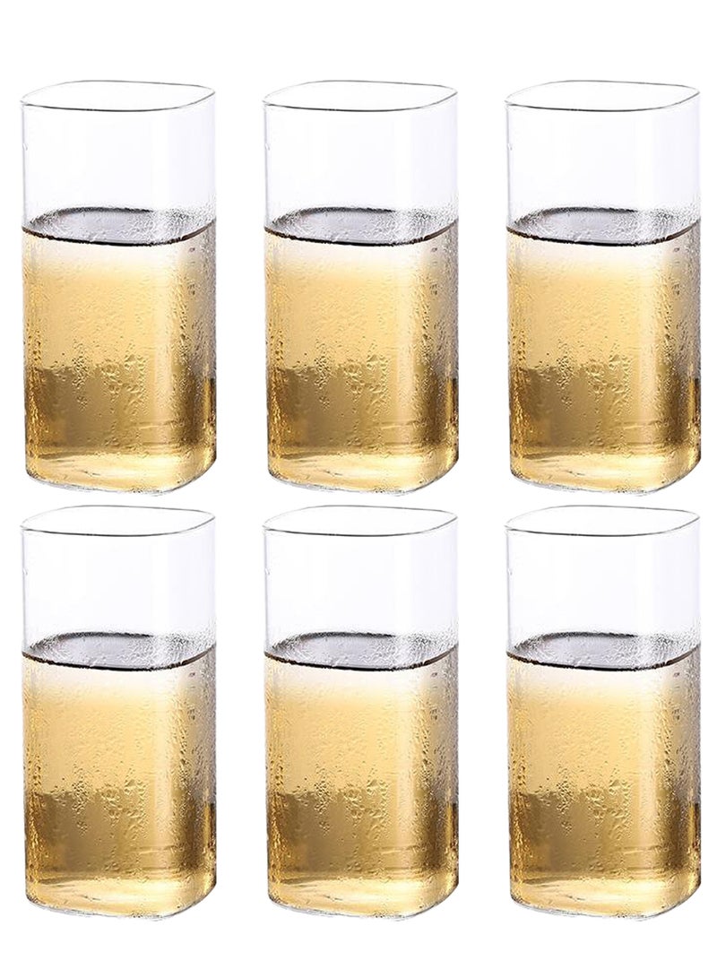 6 أكواب شرب مربعة شفافة - 380 مل للكوب، أكواب زجاجية شفافة عصرية بتصميم هندسي أنيق قهوة، ماء، عصير، ومشروبات يومية - Image 1