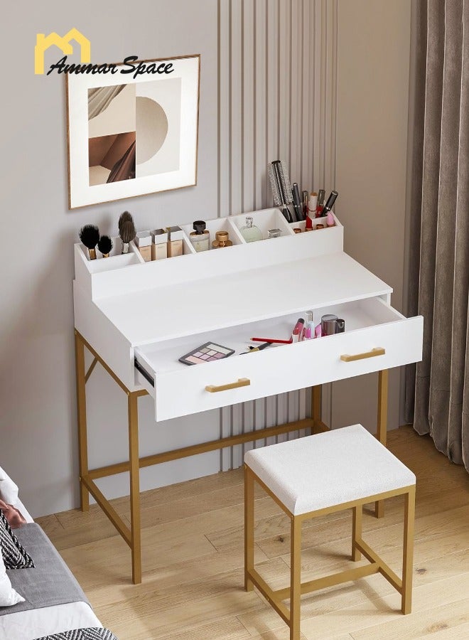 مساحة عمار طاولة زينة عصرية متعددة الوظائف لغرفة النوم وطاولة بجانب السرير مع درج تخزين ومكتب مكياج 80*45*75 سم (بدون كرسي) - Image 1