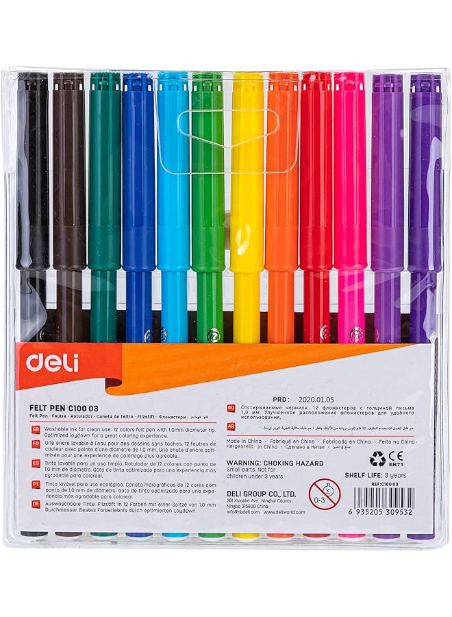 Deli Ec10003 Felt Pen 12 Pieces Multicolor - Image 2