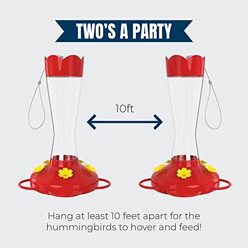 MEKKAPRO Two-Pack Hummingbird Feeders for Outdoors Hanging Made from Glass, 10oz, Hanging 5 Nectar Feeding Stations, Top Fill Hummingbird Feeder, Bright Red, Backyard Feeder (10 Ounce - 2 Pack) - Image 4
