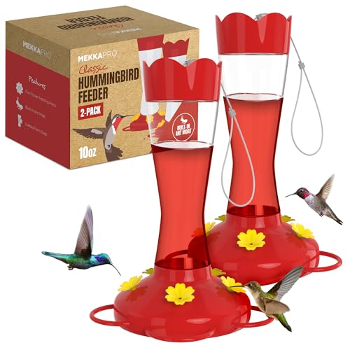 MEKKAPRO Two-Pack Hummingbird Feeders for Outdoors Hanging Made from Glass, 10oz, Hanging 5 Nectar Feeding Stations, Top Fill Hummingbird Feeder, Bright Red, Backyard Feeder (10 Ounce - 2 Pack) - Image 1