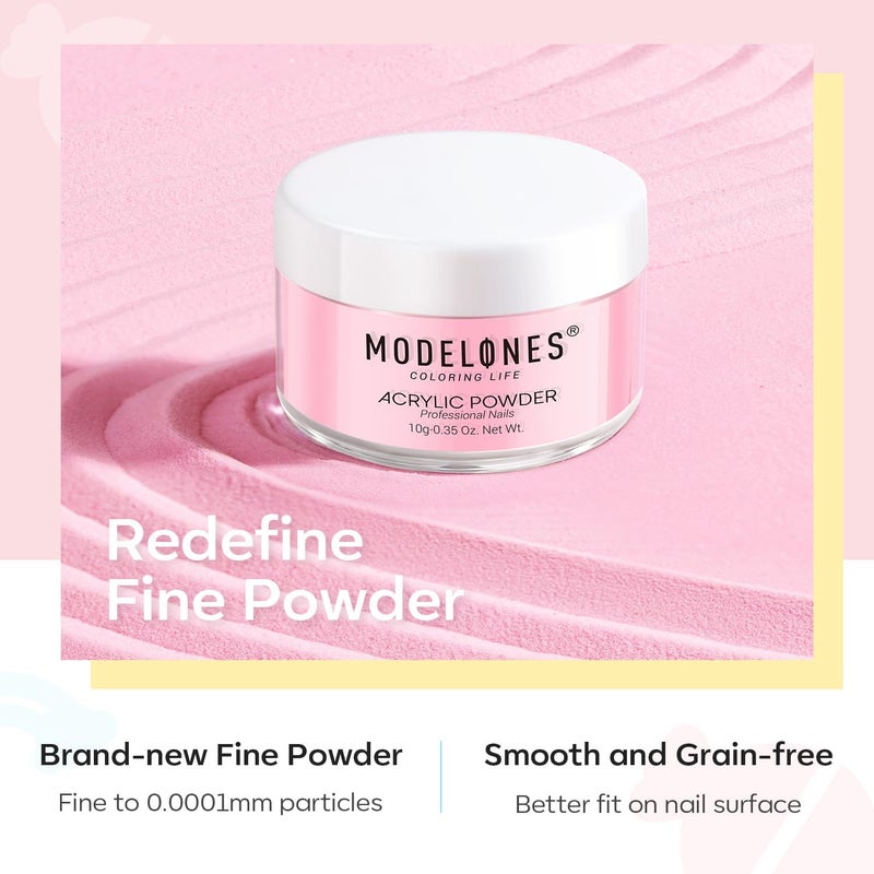 Modelones Pink Acrylic Powder Kit - 6 Colors Pastel Yellow Blue Purple Macaron Spring Cover Powder for Nail Art Extension - No Lamp Needed (A3-PearlyMint Frost) - Image 5