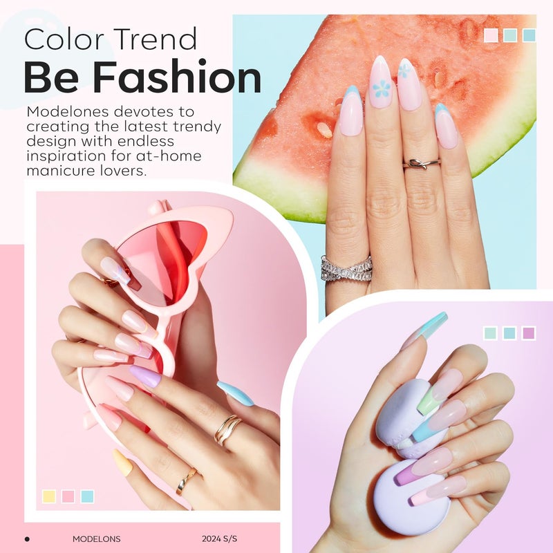 Modelones Pink Acrylic Powder Kit - 6 Colors Pastel Yellow Blue Purple Macaron Spring Cover Powder for Nail Art Extension - No Lamp Needed (A3-PearlyMint Frost) - Image 3