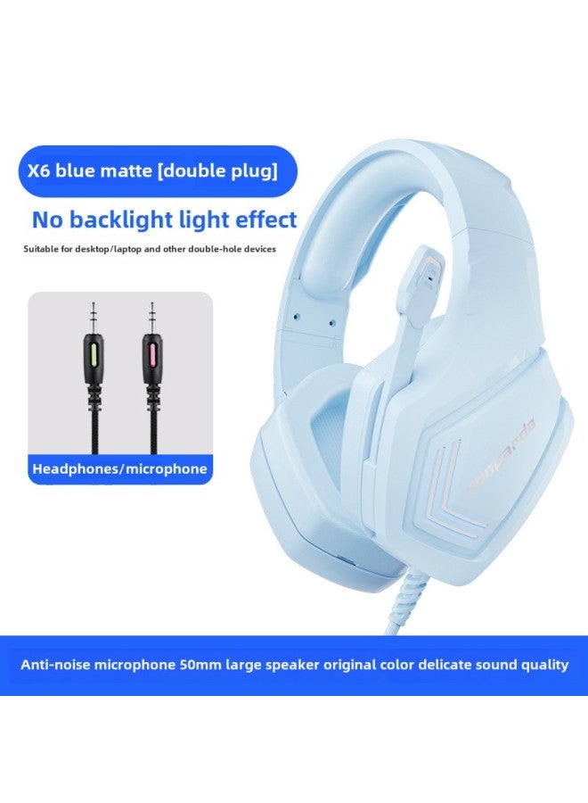 Computer Headset Headset E-sports Game Headset Cable Desktop Mobile Phone Notebook Special Noise Reduction Band-Color:Blue Matte (universal For Desktop Computers/dual Jacks And Notebooks)  - Image 1