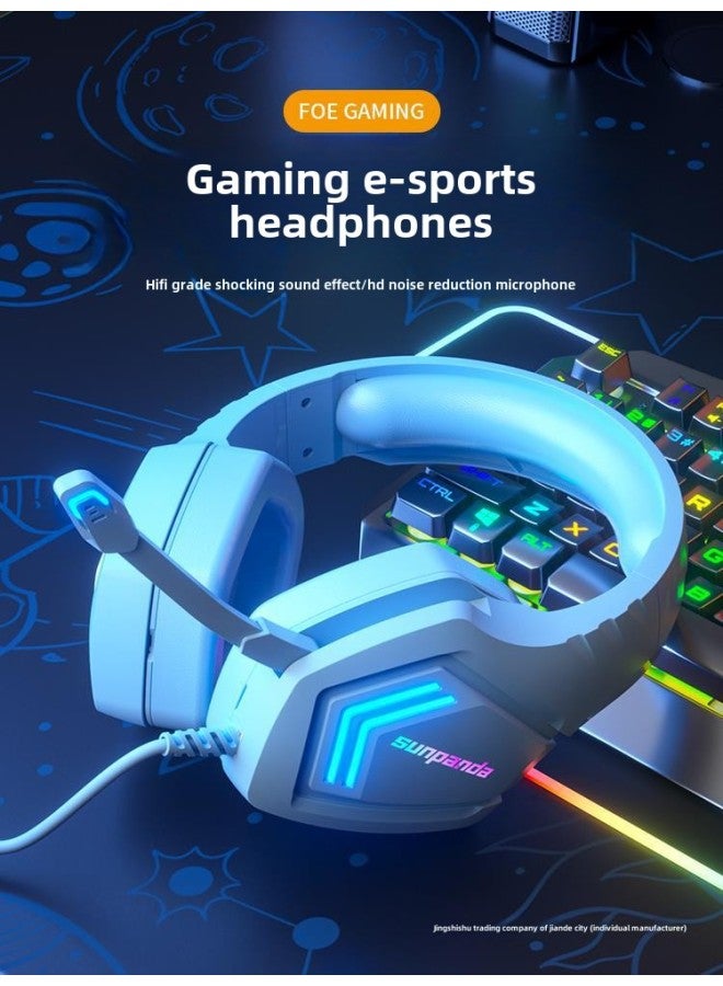 Computer Headset Headset E-sports Game Headset Cable Desktop Mobile Phone Notebook Special Noise Reduction Band-Color:Blue Matte (universal For Desktop Computers/dual Jacks And Notebooks)  - Image 2