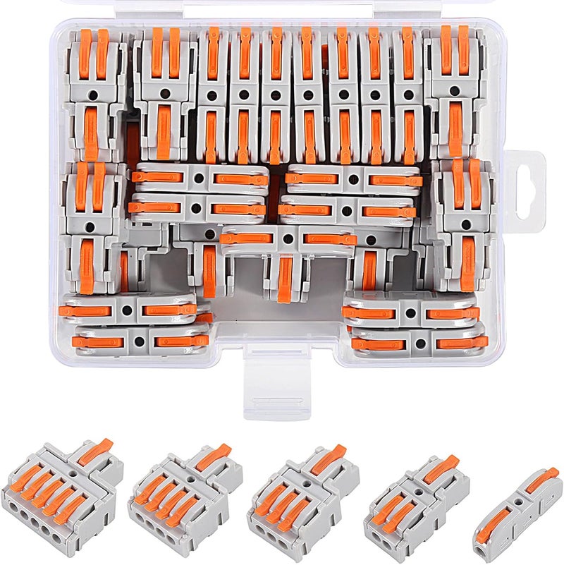 AITIAO 32Pcs Lever Wire Connectors, 1/2/3/4/5 Conductor Combination DIY Mini Compact Splicing Assortment Quick Electrical Connector Kit for 24-12 AWG - Image 1