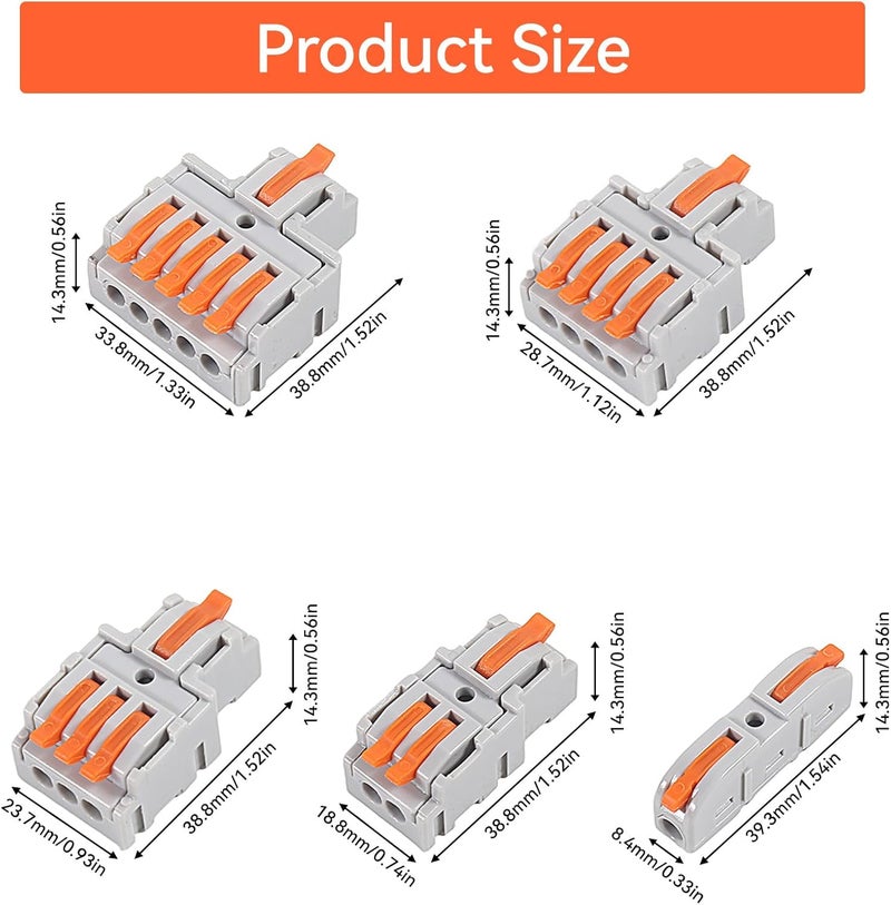 AITIAO 32Pcs Lever Wire Connectors, 1/2/3/4/5 Conductor Combination DIY Mini Compact Splicing Assortment Quick Electrical Connector Kit for 24-12 AWG - Image 5