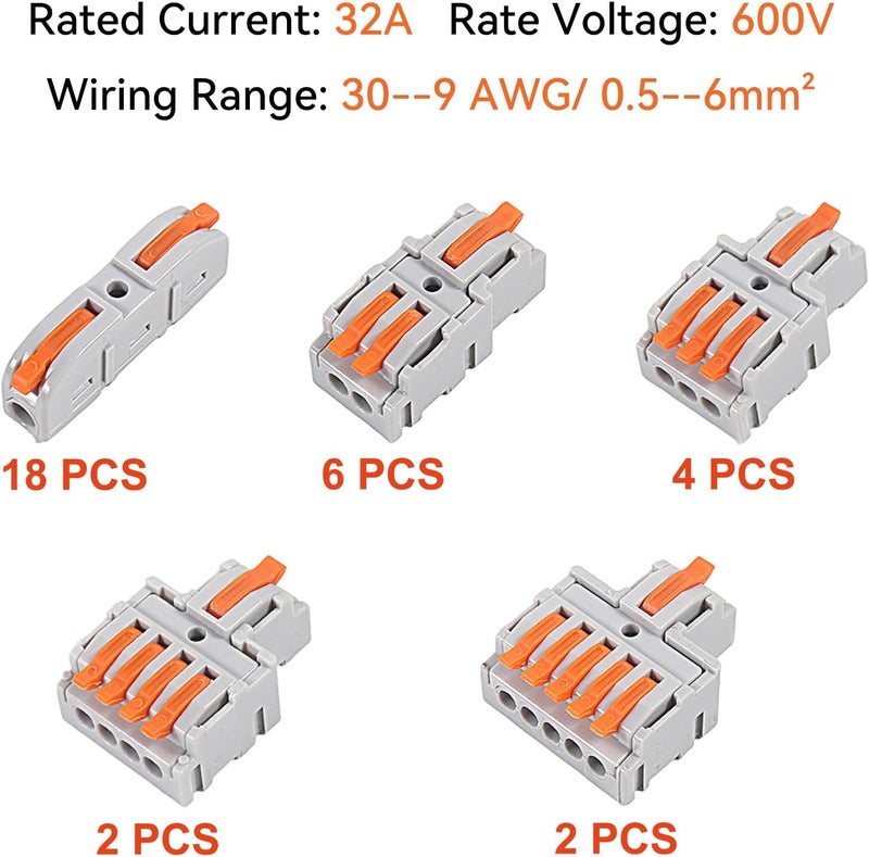 AITIAO 32Pcs Lever Wire Connectors, 1/2/3/4/5 Conductor Combination DIY Mini Compact Splicing Assortment Quick Electrical Connector Kit for 24-12 AWG - Image 2