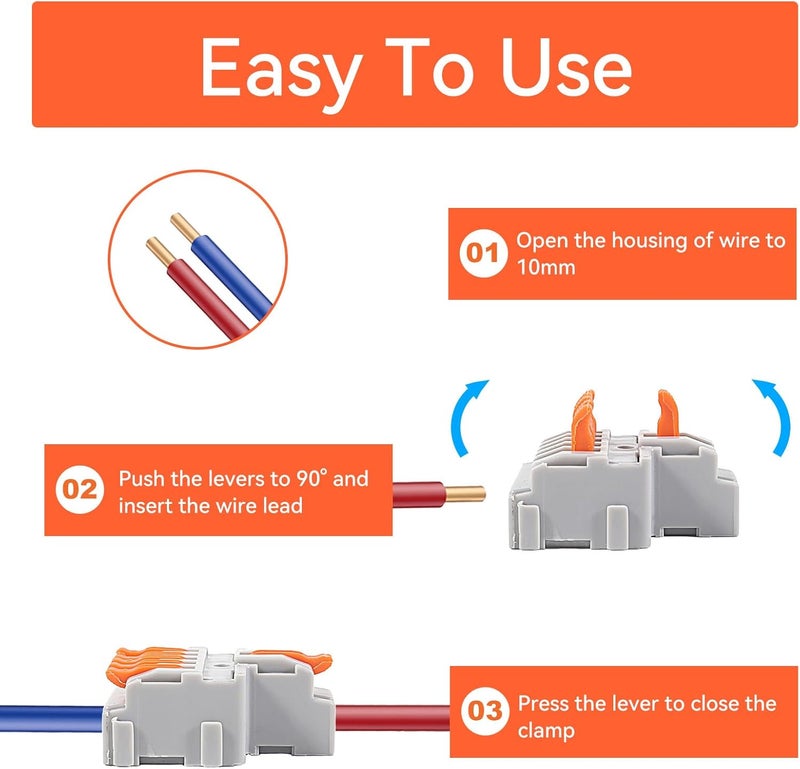 AITIAO 32Pcs Lever Wire Connectors, 1/2/3/4/5 Conductor Combination DIY Mini Compact Splicing Assortment Quick Electrical Connector Kit for 24-12 AWG - Image 3