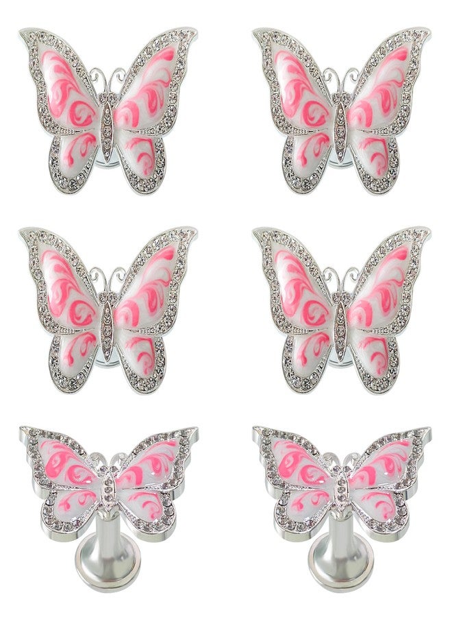 Xinally Butterfly Cabinet Knobs,6 Pieces Butterfly Knobs Single Hole Pulls Handles Decorative Door Cabinet Drawer Cupboard Furniture Door Wardrobe (Pink) - Image 1