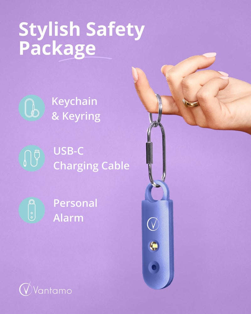 Vantamo Personal Alarm for Self Defense with Low Battery Notice, Strobe Light & Extra Loud 130 dB Double Speakers Safety Keychain Set for Women, Rechargeable Panic Button for Womens Self Defense - Image 3