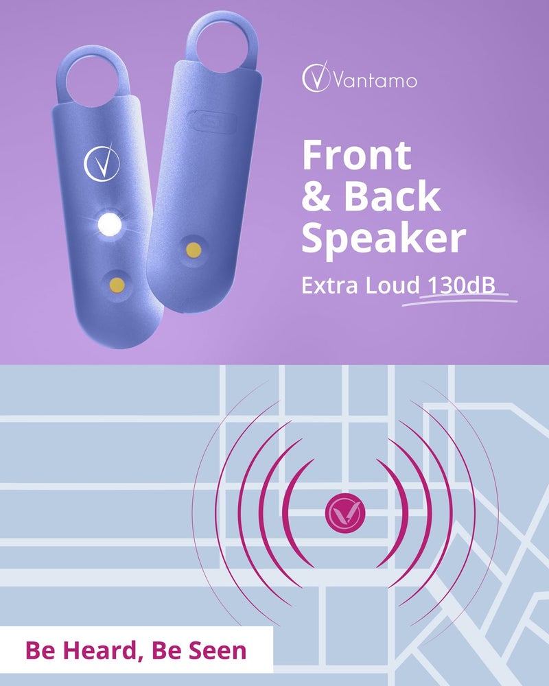 Vantamo Personal Alarm for Self Defense with Low Battery Notice, Strobe Light & Extra Loud 130 dB Double Speakers Safety Keychain Set for Women, Rechargeable Panic Button for Womens Self Defense - Image 4
