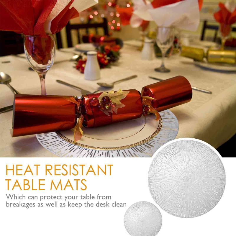 GIVERARE Placemats Set of 4, Round Heat-Resistant Vinyl Placemat, 15in Non-Slip Washable PVC Table Mat, Easy to Clean Premium Plastic Mats for Dining Table, Kitchen Table (Silver) - Image 3