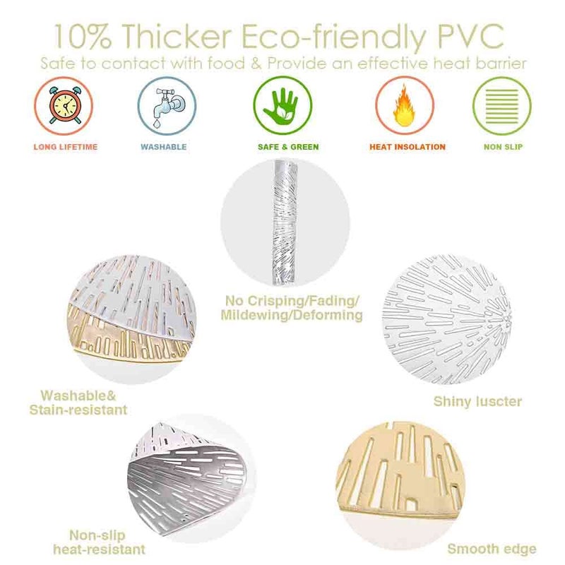 GIVERARE Placemats Set of 4, Round Heat-Resistant Vinyl Placemat, 15in Non-Slip Washable PVC Table Mat, Easy to Clean Premium Plastic Mats for Dining Table, Kitchen Table (Silver) - Image 2