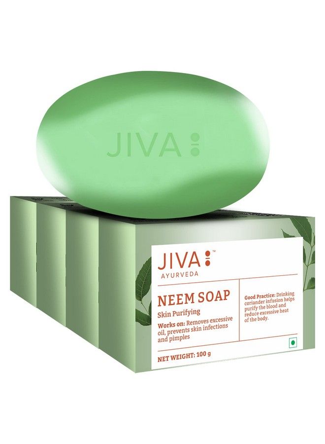 Jiva صابون النيم الأيورفيدي يزيل الزيوت الزائدة ويساعد في علاج حب الشباب 100 جرام عبوة من 4 قطع - Image 1