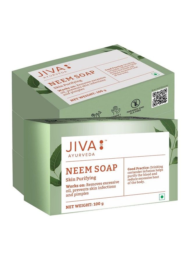 Jiva صابون النيم الأيورفيدي يزيل الزيوت الزائدة ويساعد في علاج حب الشباب 100 جرام عبوة من 4 قطع - Image 4