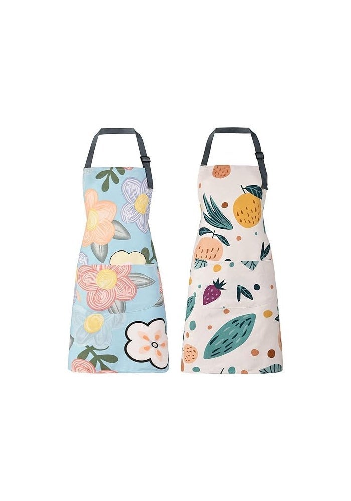 Fashion Apron Set with Floral and Fruit Prints - Oil Proof and Dirt Proof
