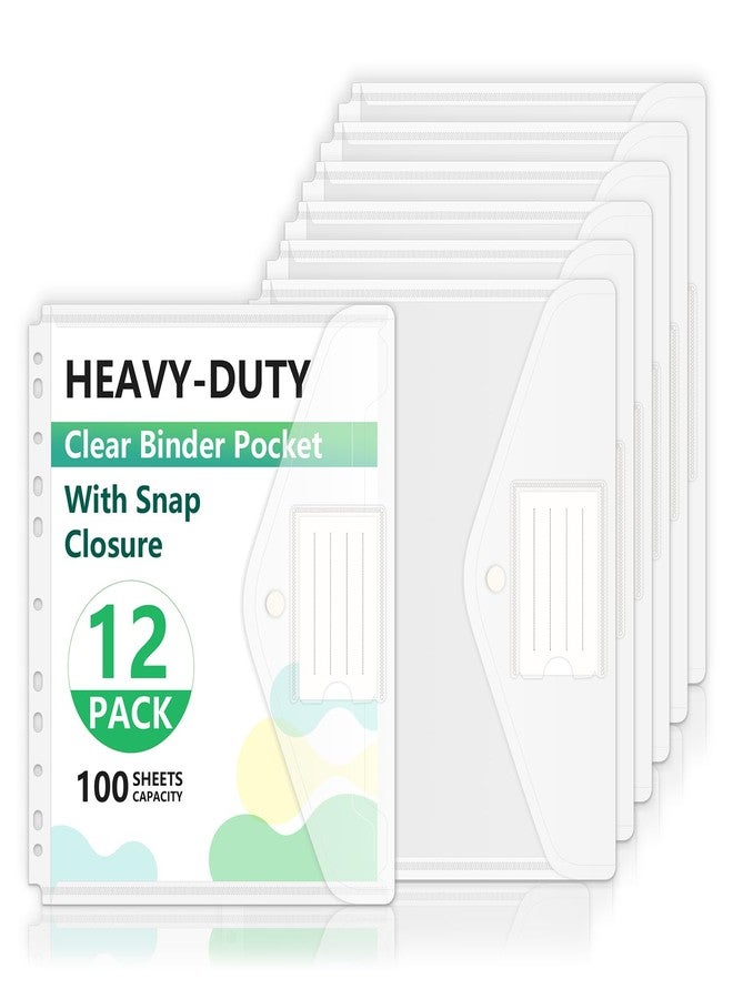 HOUYEE 12 Pack Binder Pocket, 11 Holes Clear Poly Binder Envelope with Snap Closure, Letter Size - Image 1