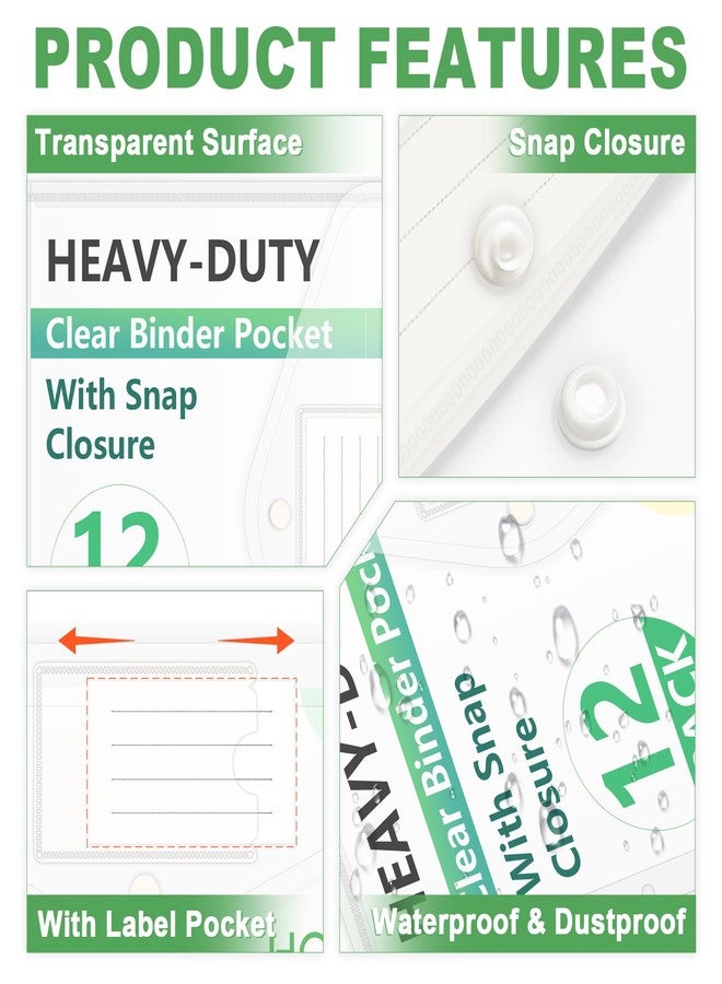 HOUYEE 12 Pack Binder Pocket, 11 Holes Clear Poly Binder Envelope with Snap Closure, Letter Size - Image 4