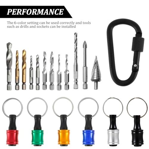 Tzdxfgl 18Pcs Bits Holder Keychain, 1/4" Hex Shank Screwdriver Bits Holder, Quick-change Extension Bar Keychain Drill Screw Adapter with Black Carabiner, Portable Bit Holder for Drill - Image 4