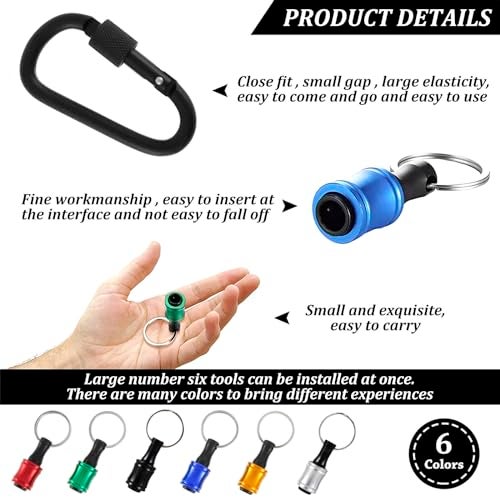 Tzdxfgl 18Pcs Bits Holder Keychain, 1/4" Hex Shank Screwdriver Bits Holder, Quick-change Extension Bar Keychain Drill Screw Adapter with Black Carabiner, Portable Bit Holder for Drill - Image 3
