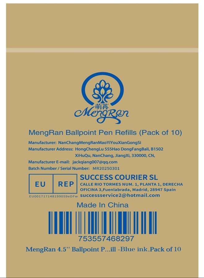 MengRan 4.5'' Ballpoint Ink Pen Refills for Twist Pens,1mm Medium Tip, Compatible with Cross Pen Refills (8511)(10 Pcs Blue Ink) - Image 5