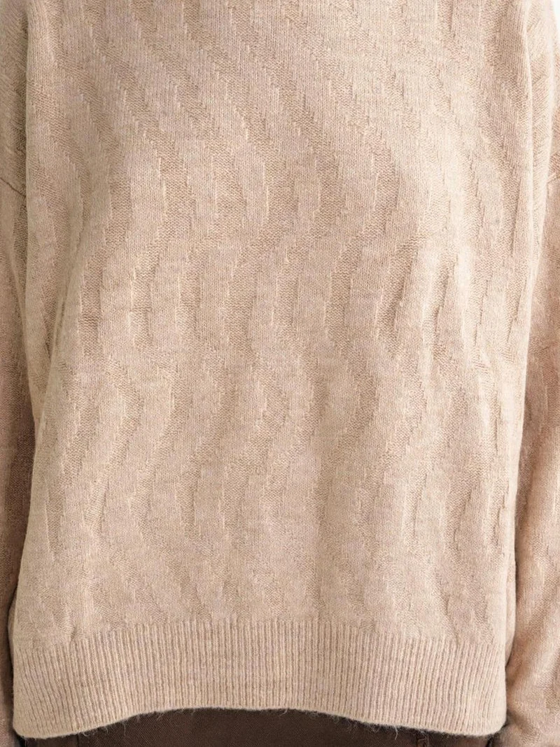 Mixray Beige Natural Mixray Ribbed Knitwear Pullover Sweater with Hair Braid Pattern for Women | Best Price UAE
