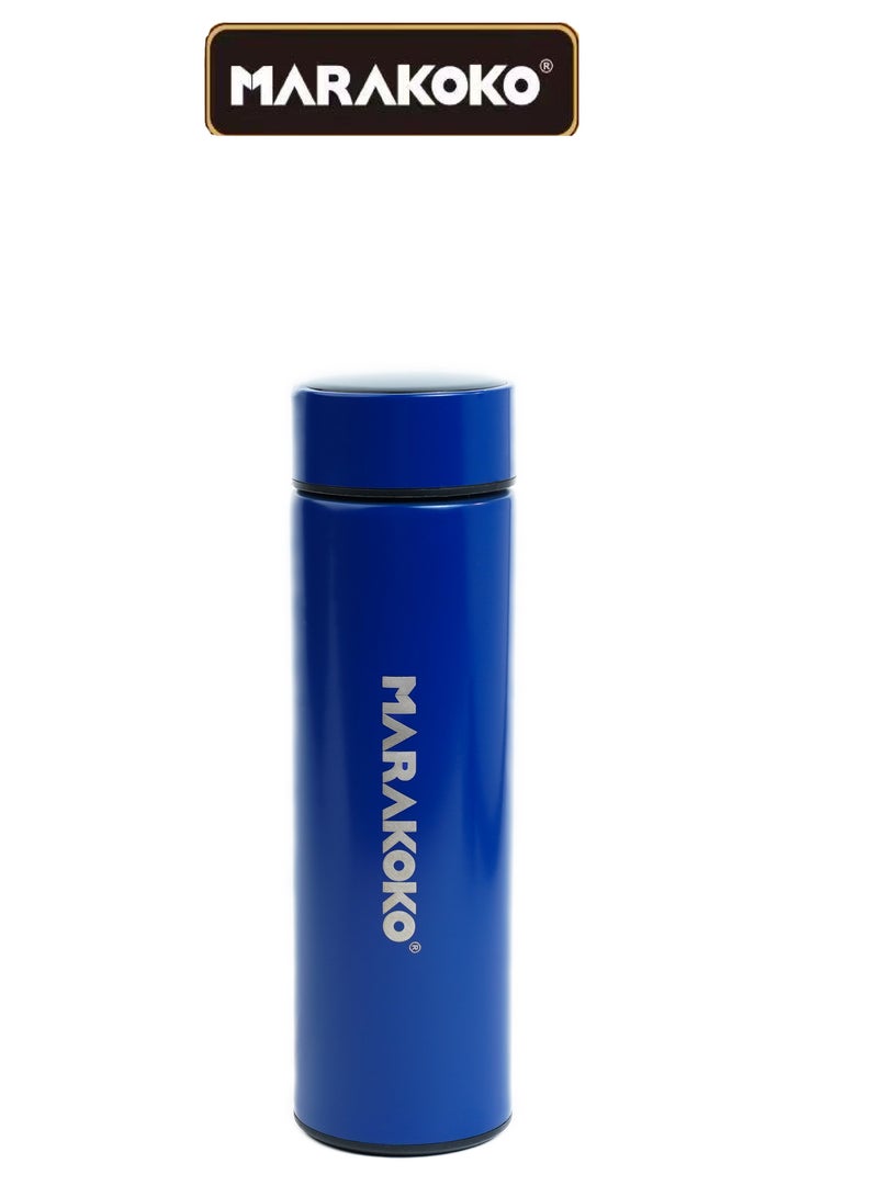 Marakoko Water bottle with temperature display, 500ml mug Saves temperature  hot or cold , strong stainless steel bottle suitable for club or trips.Blue - Image 1