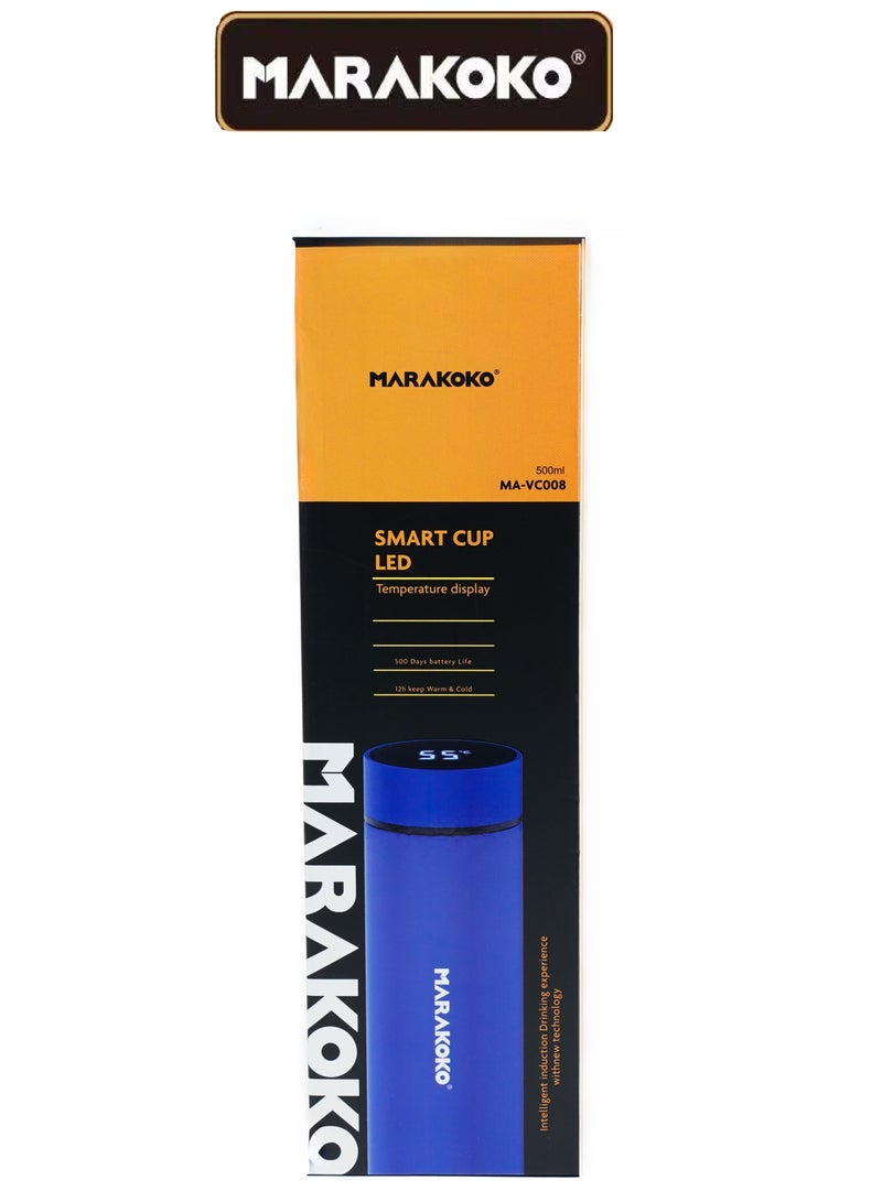 Marakoko Water bottle with temperature display, 500ml mug Saves temperature  hot or cold , strong stainless steel bottle suitable for club or trips.Blue - Image 3