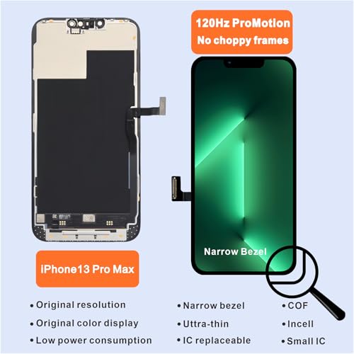 passionTR for iPhone 13 Pro Max LCD Screen Replacement Kit, 6.7'' A2643 A2484 A2641 A2644 A2645 Screen Digitizer 3D Touch Assembly Repair Part with 120Hz ProMotion - Image 3