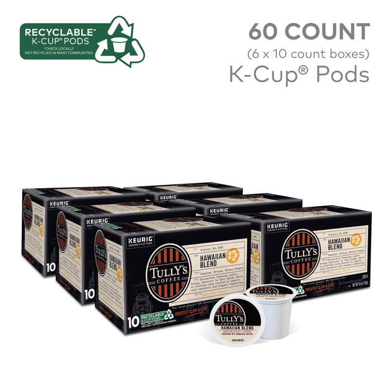 Tully's Coffee Hawaiian Blend, Keurig Single Serve K-Cup Pods, Medium Roast, 60 Count, (6 Packs of 10) - Image 2