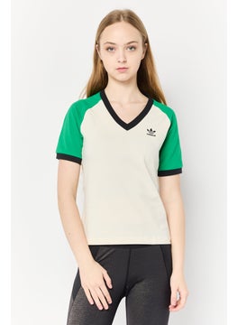 adidas Originals Women Sportswear Fit Short Sleeve Outdoor T-Shirts, Cream/Green  - Image 1