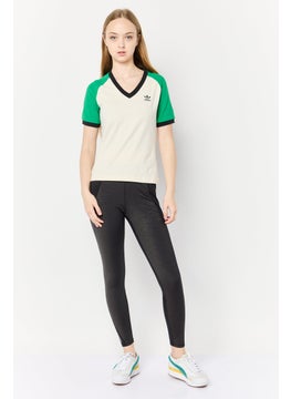 adidas Originals Women Sportswear Fit Short Sleeve Outdoor T-Shirts, Cream/Green  - Image 2