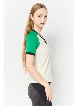 adidas Originals Women Sportswear Fit Short Sleeve Outdoor T-Shirts, Cream/Green  - Image 3