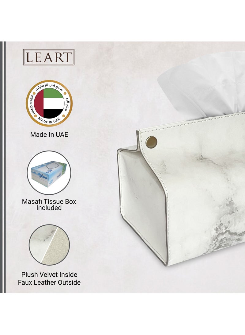 LeArt Leather Tissue Box Holder – Tissue Box Holder for Home Decorations for Living Room, Bedroom and Office | Tissue Box Cover | Car Tissue Holder | Tissue Box Cover for Car (Marble)  - Image 2