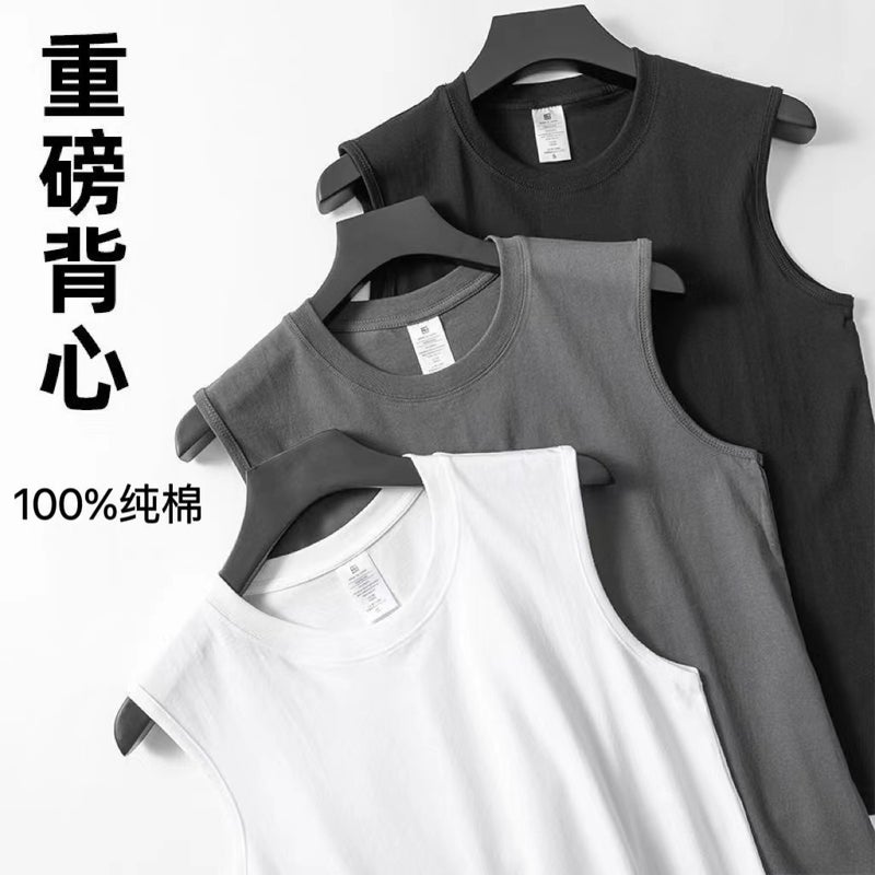 Men'S 230G Cotton Summer Sports Vest White Loose Round Neck Sleeveless Tt Shirt Wide Shoulder Cotton Sweatshirt - Image 3