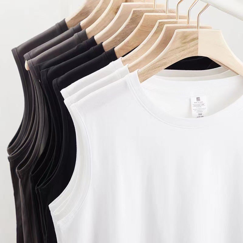 Men'S 230G Cotton Summer Sports Vest White Loose Round Neck Sleeveless Tt Shirt Wide Shoulder Cotton Sweatshirt - Image 4