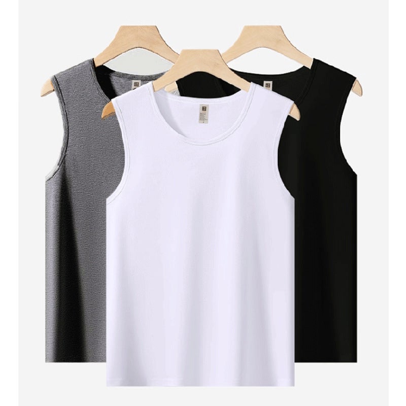 Men'S 230G Cotton Summer Sports Vest White Loose Round Neck Sleeveless Tt Shirt Wide Shoulder Cotton Sweatshirt - Image 2