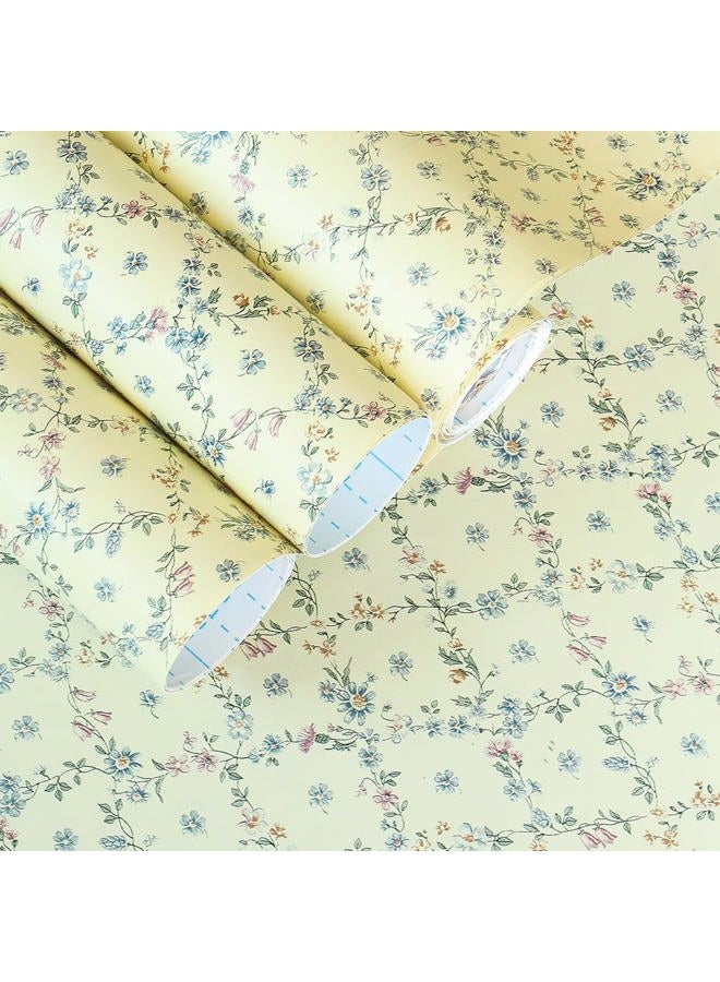 TAOGIFT Self Adhesive Yellow Floral Shelf Liner Contact Paper for Dresser Cabinets Walls Backsplash Furniture Decal 17.7x197 Inches - Image 1