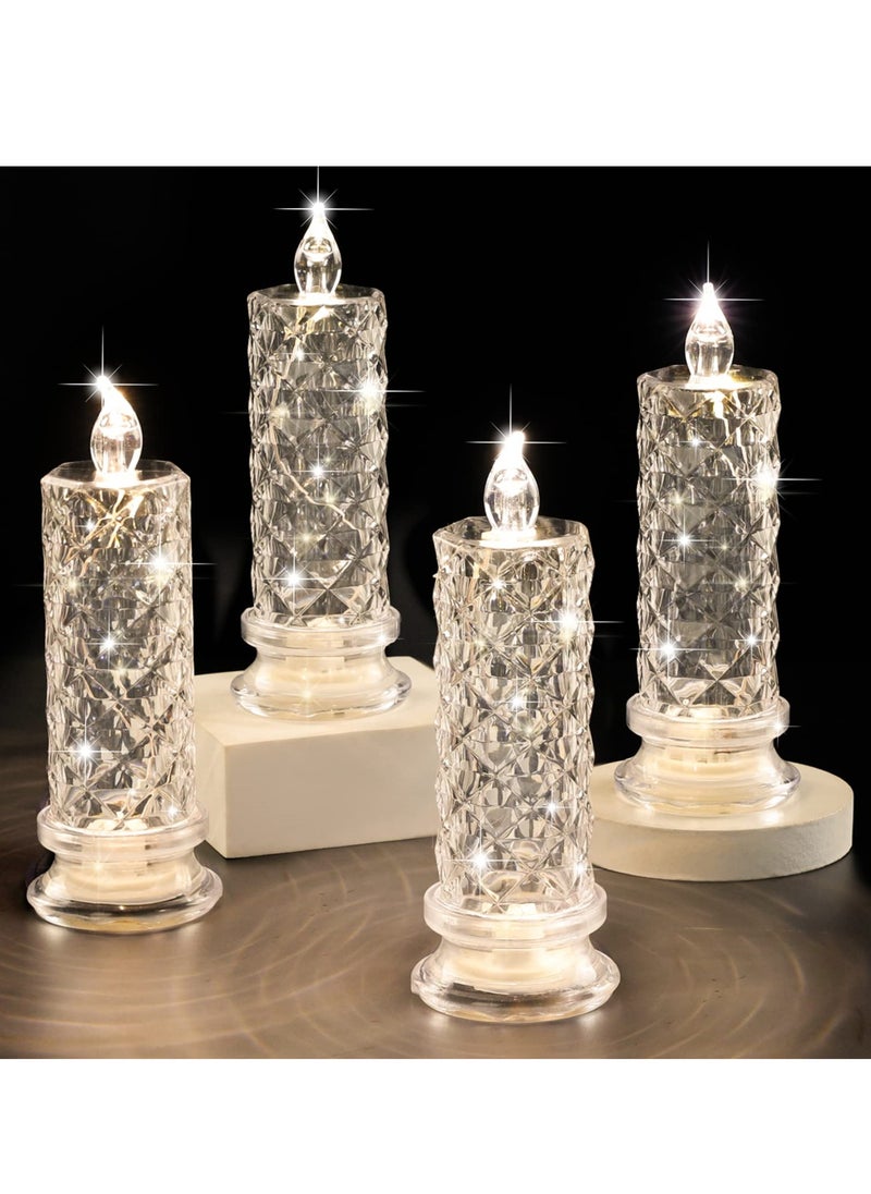 SYOSI Romantic LED Flameless Candles 4 PCS Rose Shadow Design Pillar Candles for Festival Proposals Anniversaries and Wedding Decorations Battery Operated  - Image 1
