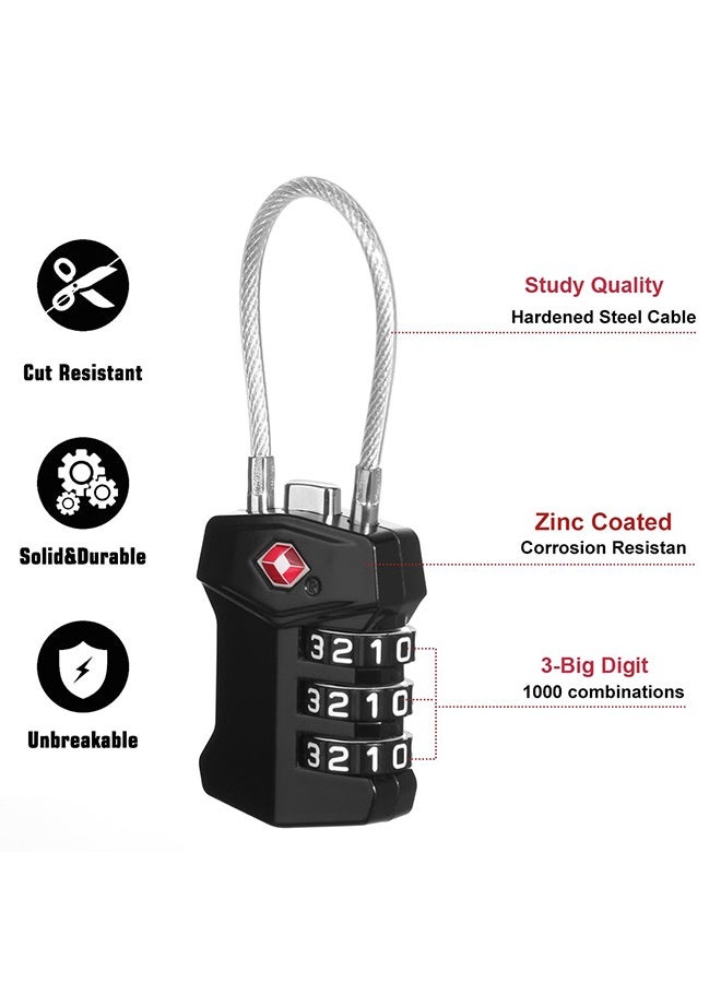 Tersely (2 Pack) TSA Luggage Locks ,Big Digit Easy Read Dials TSA Approved Cable Luggage Lock, Re-settable TSA Locks for Luggage,TSA Travel Locks for Suitcase, Backpack (Black+Silver) - Image 3