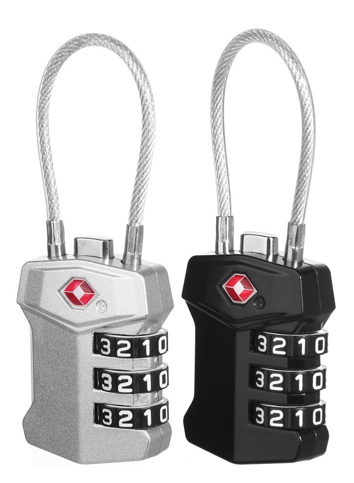 Tersely (2 Pack) TSA Luggage Locks ,Big Digit Easy Read Dials TSA Approved Cable Luggage Lock, Re-settable TSA Locks for Luggage,TSA Travel Locks for Suitcase, Backpack (Black+Silver) - Image 1