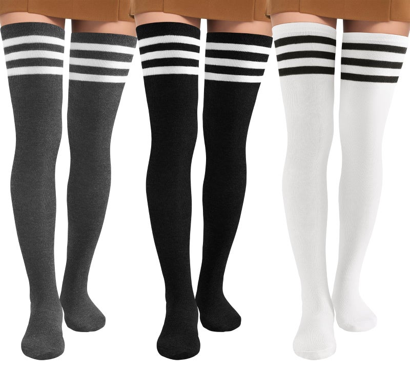 Pleneal 3 Pairs Thigh High Socks for Women Knit Warm Over Knee High Socks Leg Warmers Long Boot Sock - Image 1