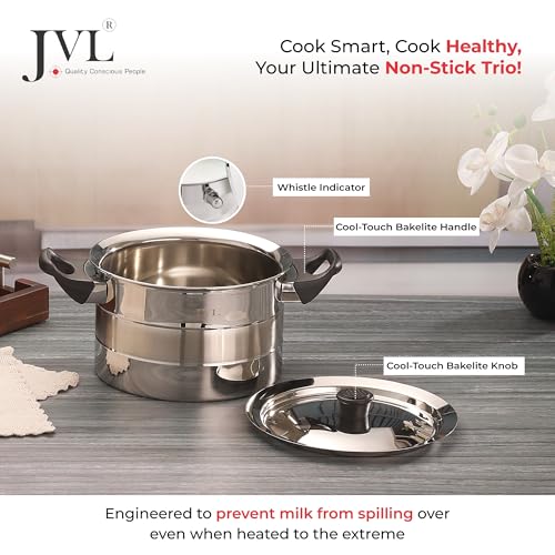 JVL Stainless Steel Flat Bottom Milk Boiler Storage with Double Bakelite Handle (2L) - Image 4