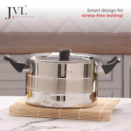 JVL Stainless Steel Flat Bottom Milk Boiler Storage with Double Bakelite Handle (2L) - Image 2