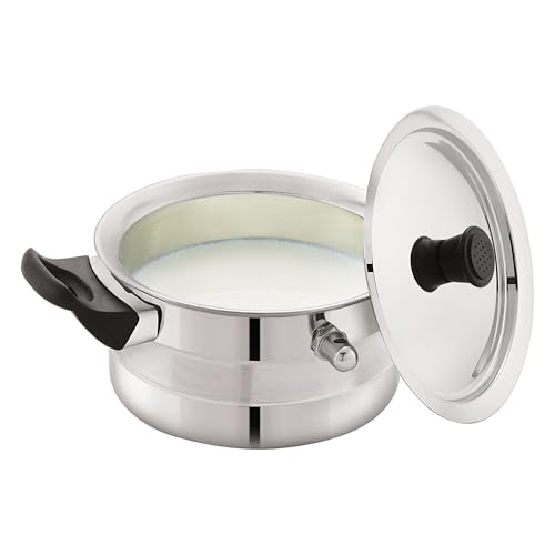 JVL Stainless Steel Flat Bottom Milk Boiler Storage with Double Bakelite Handle (2L) - Image 1
