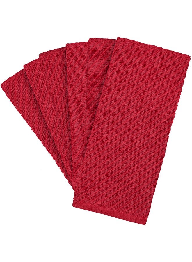 Bumble Towels Premium Kitchen Towels (16”x 25”, 6 Pack) | Large Cotton Kitchen Hand Towels | Dish Towels | Diagonal Weave Design | 445 GSM Highly Absorbent Tea Towels Set with Hanging Loop | Red - Image 3