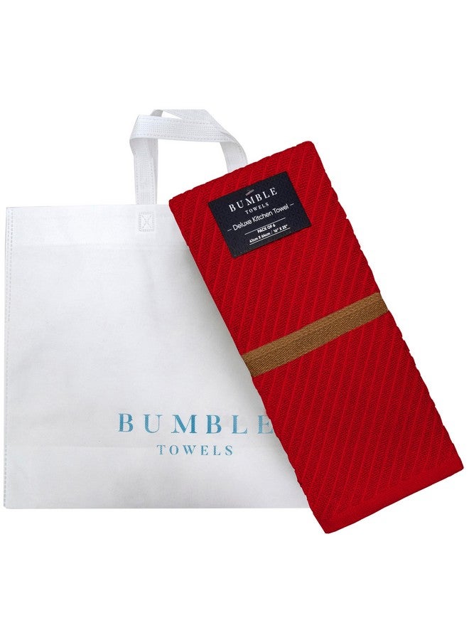 Bumble Towels Premium Kitchen Towels (16”x 25”, 6 Pack) | Large Cotton Kitchen Hand Towels | Dish Towels | Diagonal Weave Design | 445 GSM Highly Absorbent Tea Towels Set with Hanging Loop | Red - Image 5